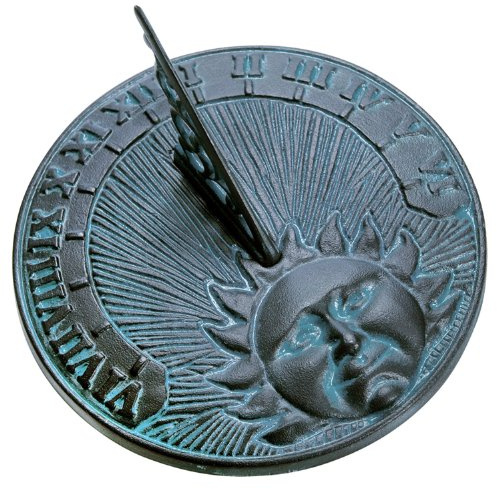 Rome 2518 Daybreak Sundial, Cast Iron with Verdigris Finish, 10.5-Inch Diameter