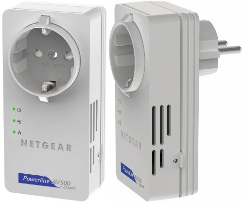 NETGEAR XAVB5601-100GRS Powerline-Netzwerkadapter KIT (500Mbps über Stromleitung, integrierte Steckdose Gigabit LAN)