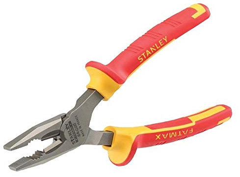 STANLEY 0-84-000 Pince Universelle Vde 160 Mm Gamme FATMAX - Poignée Bi Matière 1000V - Tête Chromé Inoxydable - Taillants Trempés Haute Fréquence - Normes En 60900, IEC/CEI 900, Vde 0680