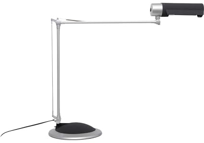 MAUL Schreibtischlampe silber MAULoffice Klemmfuß Standfuß E27 LED warmweiß | flexibler Doppelarm, drehbarer neigbarer Kopf, schattenarmes Licht von oben, austauschbare E27 LED, sicherer Halt am Tisch