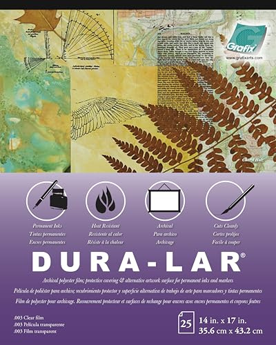 Grafix Dura-Lar Clear - Lámina de 25 Unidades, Alternativa al Acetato, Superficie Brillante para revestimientos, Plantillas, separación de Colores, Aplicaciones de Ventanas, Transparencias