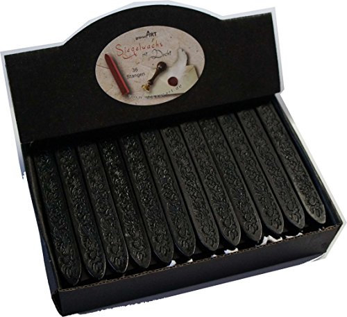 gravurART - Siegelwachs mit Docht - 36 Stangen, Farbe Schwarz
