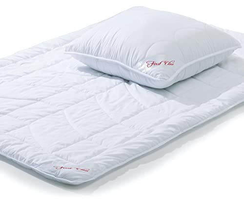 CelinaTex First Class Ganzjahresdecke 135 x 200 cm Set mit 1x Kopfkissen 80 x 80 cm Winter Sommer Steppdecke