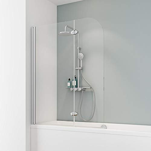 Schulte Duschwand für Badewanne, 112x140 cm, 2-teilig faltbar, 5 mm Sicherheitsglas (ESG) Klar hell, Alu-Natur, Badewannenfaltwand aus Überproduktion