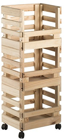 Carrito con tres cajas apilables de madera de pino (90x38x30cm) con ruedas
