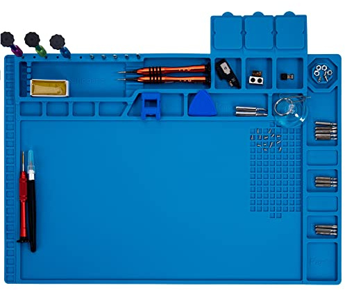 Premium Heat Resistant 932°F Blue Magnetic Repair Work Mat Large Silicone Soldering Mat for Soldering, Electronics, Computer Cellphone Repair, BGA Soldering Gun Iron Workbench Protection