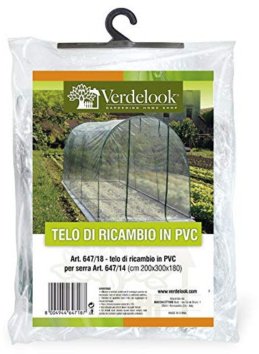 VERDELOOK | Telo di Ricambio in PVC Trasparente per Serra orto a Tunnel codice 647/14, Resistente, Protezione Piante, Apertura Frontale con Cerniera 200x300x180 cm