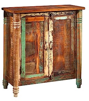 MASSIVMOEBEL24.DE | Kommode Fable aus Altholz Mehrfarbig, kleine Holzkommode Vintage aus Massivholz, Kleiner Mehrzweckschrank