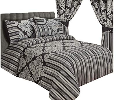 LUXURY ONYX BEDDING DUVET COVER/BED SET WITH PILLOWCASES AND CUSHION COVER, FAUX SILK - BLACK & SILVER - DOUBLE KING & SUPERKING SIZE (King, Black & Silver)