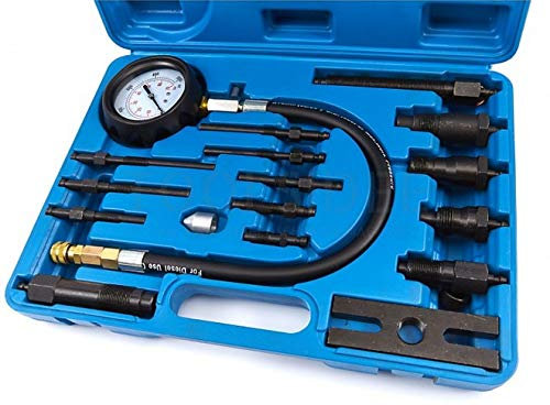 MEDIDOR Y COMPROBADOR DE COMPRESIÓN PARA MOTORES DIESEL COMPRESIMETRO. 21 PZS