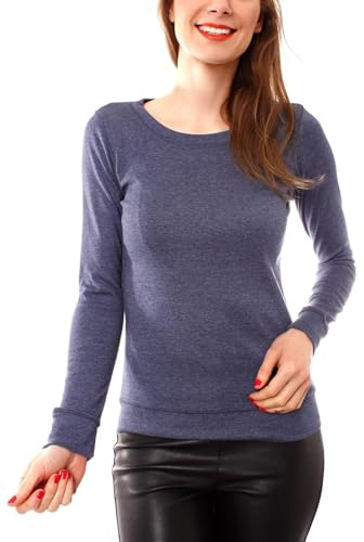 Easy Young Fashion – baströja, figurnära – långärmad tröja med rund hals – skinny fit 3237, Jensblue, L