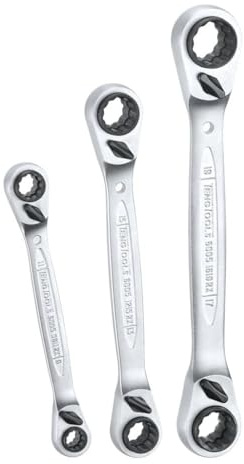 TENG TOOLS 6503RX 3‑Piece Multi Ratchet Ring Spanner Set – 12‑Point Flip Reverse, Dual‑End 8–19mm Sizes, Satin Finish, Durable Ratcheting Spanners with Storage Wallet