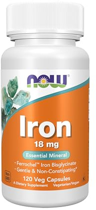 NOW Foods Supplements, Iron 18 mg, Non-Constipating*, Essential Mineral, 120 Veg Capsules