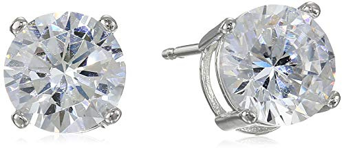 Amazon Essentials Platinum Plated Sterling Silver Round Cut Cubic Zirconia Stud Earrings (8mm)