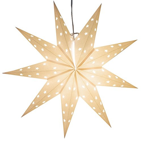 9-Pointed White Paper Star Lantern with 12 Foot Power Cord Included, Modern Style, Eco-Friendly