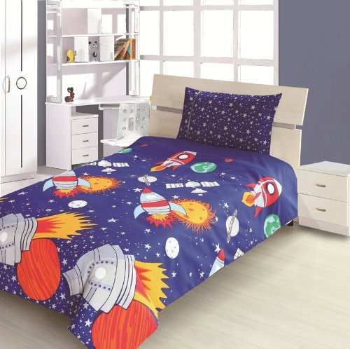 Children's Kids DOUBLE BED SIZE ROCKET DESIGN BOYS DUVET COVER AND PILLOWCASE SET By Viceroybedding