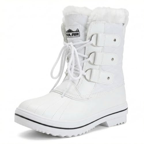 POLAR Womens Snow Boot Nylon Short Fur Rain Winter Waterproof Snow Warm Boots - White - 9-40 - CD0031
