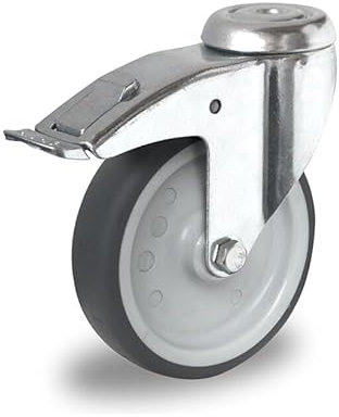 Lenkrolle mit Rückenloch und Feststeller 100 mm Thermoplastisches Gummi Apparaterolle