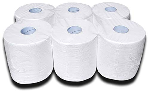 Handtuchrollen mit Innenabwicklung – Hochweiße 2-lagige Papierhandtuchrollen aus Zellstoff, kompatibel mit Spiralkernrollenspendern, 6 Stück für Küche & Hygiene