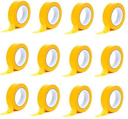 Premium Goldband 18 mm x 50m | Profi Soft Tape UV-beständig | Lackierband Kreppband Feinkreppband Abklebeband (12)