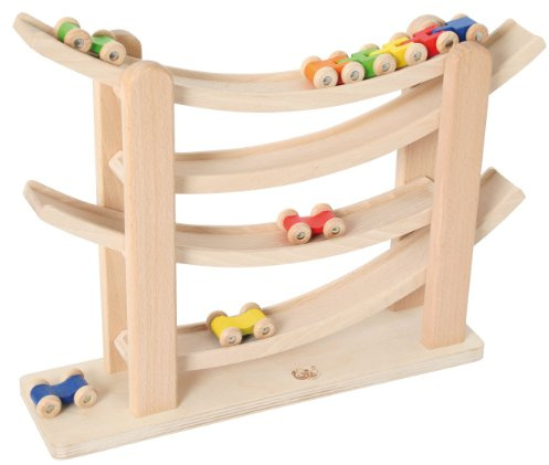 Bartl 104728 Hochwertige Rollbahn Roller Coaster aus Buche mit 4 Autos und 1 Zug