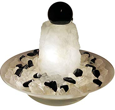 Kugelbrunnen Salonica Bergkristall mit Beleuchtung (Schalenfarbe: Weiß)