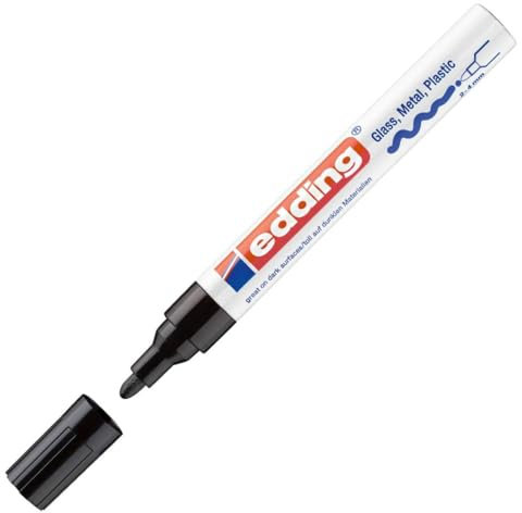 edding 750 gloss paint marker - black - 1 paint marker - round nib 2-4 mm - paint pen for glass, pebbles, wood, plastic, paper - waterproof, high coverage