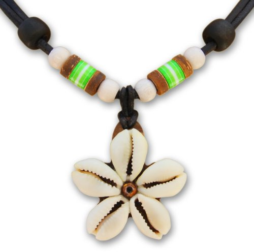 HANA LIMA Blumenkette Muschelkette Surferkette Lederkette Halskette Damen Surferhalskette