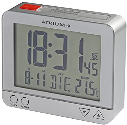 Atrium Funk-Wecker digital Silber sensorgesteuertes Nachtlicht, Obenabsteller, Datum und Temperaturanzeige A760-19