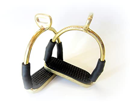 PS Pferdeartikel Edler Sicherheits-Steigbügel mit Gelenken, 90° gedreht, Farbe in Gold - Messing, verziert, 1 Paar