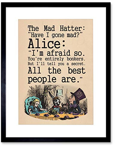 Wee Blue Coo Alice In Wonderland Framed Art Print Mad Hatter Tea Party Quote Poster Gift With Wall Hangers