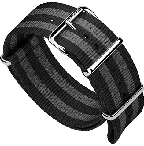ZULUDIVER Classic Bond Nylon-Uhrenarmband für Herren | 1973 British Military Cadet, schwarz-graues Nylon-Uhrenarmband, schnell trocknend und sicher für Outdoor-Aktivitäten