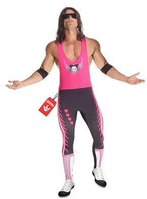 Morph Wrestling Kostüm Herren, Retro Wrestler Halloween Kostüm Herren | Anzug mit Weste, Sonnenbrille & Perücke, Roter Wrestling-Look, Zum Überziehen, Perfekt für Halloween, Ideal zum Verkleiden