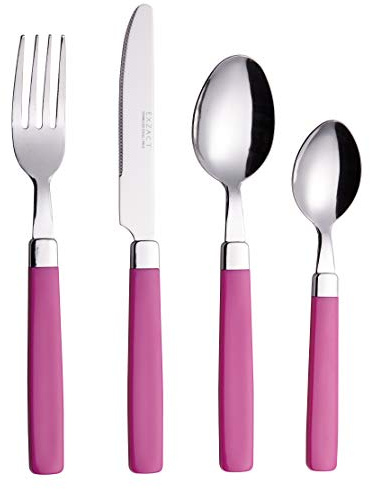 Exzact 16 delat bestickset/rostfritt stål – rostfritt stål med färgglada handtag – 4 x gaffel, 4 x knivar, 4 x matskedar, 4 x tesked, 4 st. tesked
