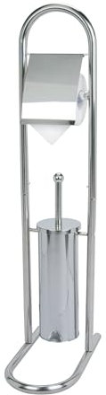 axentia WC Stand Garnitur mit Papierrollenhalter - Toilettenbürste Edelstahl - 2in1 Bürstengarnitur rostfrei - WC Bürste, Behälter & Halter für Toilettenpapier