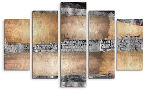 Paul Sinus Art 5 teiliges Wandbild auf Leinwand (Gesamt: H: 100cm B: 160cm) Keilrahmenbild Canvas Fotodruck Leinwandbild Leinwanddruck Kunstdruck Wandbild braun grau schwarz Grunge