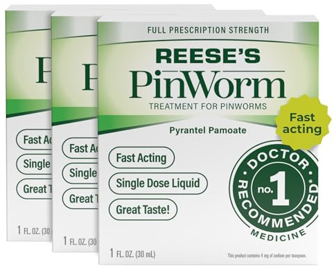 Reese's Pinworm Medicine Liquid for Entire Family, Full Prescription Strength, 1 Oz, Pack of 3, #1 Doctor Recommended Single Dose Pyrantel Pamoate Dewormer for Adults & Kids Ages 2+, Banana Flavor