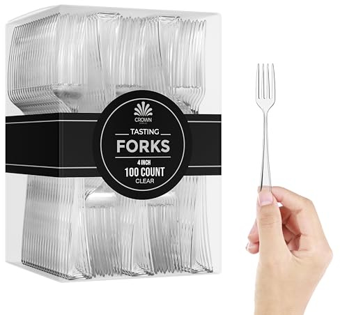 Exquisite Mini Disposable Clear Forks For Desserts - Pack Of 100 Dessert Forks – Size: 4 Inch - Color: Clear - Real Flatware Look - BPA Free - Food Safe