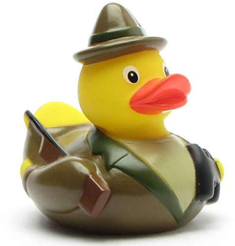 Duckshop I Badeente Jäger I Quietscheente I Jagd- Quietscheentchen mit Gewehr, Feldstecher und Jagdhorn - Geschenk für Jäger I Präsent Sammler