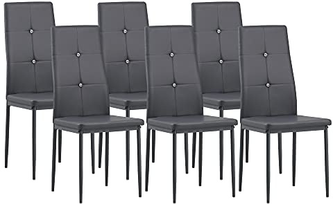 Albatros Esszimmerstühle 6er Set Diamond, Grau - Edler Diamant-Look, Kunstleder-Bezug, bequemer Polsterstuhl - Moderner Küchenstuhl, Stuhl Esszimmer oder Esstisch Stuhl