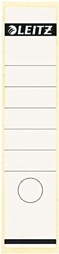 Leitz Rückenschild selbstklebend für Standard- und Hartpappe-Ordner, 80 mm Rückenbreite, Langes und breites Format, 62 x 285 mm, 10 Stück, Papier, weiß, 16401001