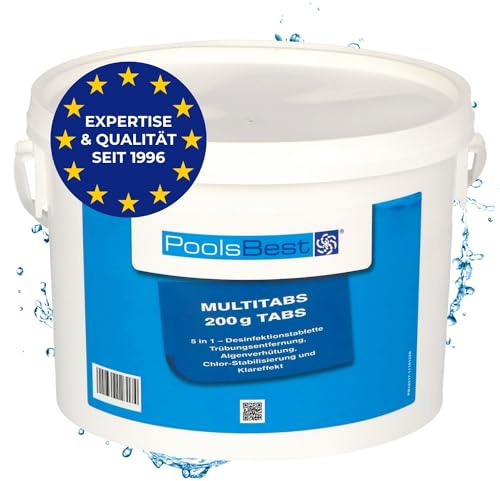 PoolsBest 3kg Chlor Multitabs 5 in 1 I 200g Chlortabletten für Pool I langsamlösliche Chlortabs für die Poolpflege I Langzeit Tabs als Pool Reinungsmittel zur Desinfektion