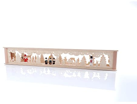 Rudolphs Schatzkiste Schwibbogenerhöhung mit Schneemann Weihnachtsmann Kurrende und Beleuchtung BxHxT 72x10x10cm NEU Lichterbogen Fensterbogen Spitzbogen Erzgebirge Seiffen Weihnachten Licht Holz
