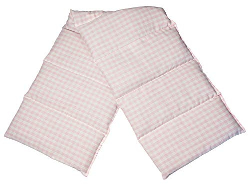 Leinsamenkissen XXL 8-Kammer, 75x20cm - Wärmekissen Körnerkissen - Bio Stoff rosa-weiß