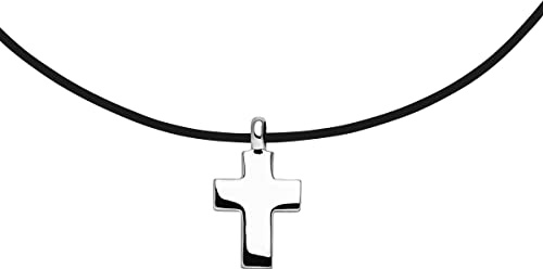 Skielka Designschmuck massiver Silber Kreuz Anhänger Goldschmiedearbeit aus Deutschland (Sterling Silber 925) mit Kautschuk Collier inklusive Verlängerungs-Kettchen