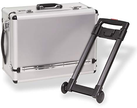 DEMA Silver Stripe Pilotenkoffer Alukoffer, Aluminium Reisekoffer mit Trolley, Zahlenschloss, spritzwassergeschützt, 11 Fächer, robust, leicht für Büro, Service, Geschäftsreise