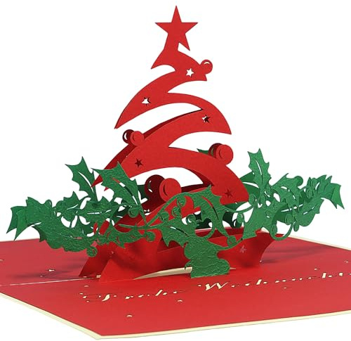 LINPOPUP®, LIN17729, Pop Up 3D Karte, Weihnachtskarte, Glückwunschkarte, Weihnachtsbaum Misteln, N401