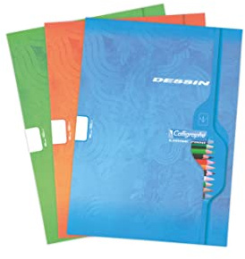 Clairefontaine - Ref 7554C - Kalligraphe Häftklammerbunden ritbok (24 ark) - 31,8x23,6 cm Storlek, Plain Ruling, 120gsm Borstat Vellumpapper, Laminerat kortomslag - Blandade färger