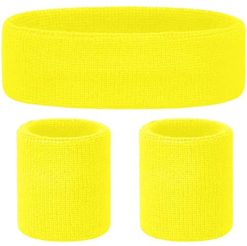Kit fluo anni ’80 con fascia e polsini – Accessori colorati per sport, eventi Pride e feste retrò – Fasce antisudore per corsa, fitness e attività in stile vintage