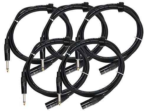 Pronomic 5er SET Stage JMXM-2.5 Monoklinke/XLR Kabel 2,5m (unsymmetrisch abgeschirmt, XLR male 3-pol auf 6,3 mm Klinke mono, inkl. Kabelklette) schwarz